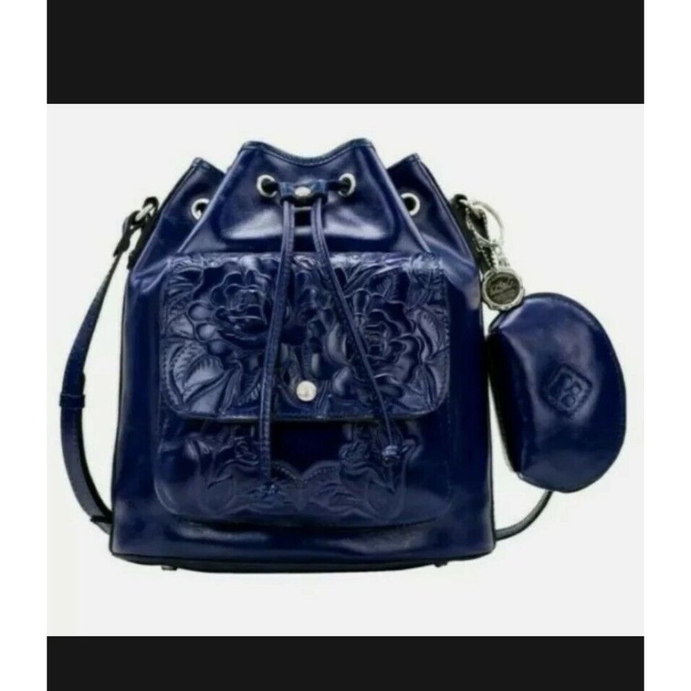 Patricia Nash Sabina Leather Drawstring Purse Bag & Pouch Patriot Blue  NWT